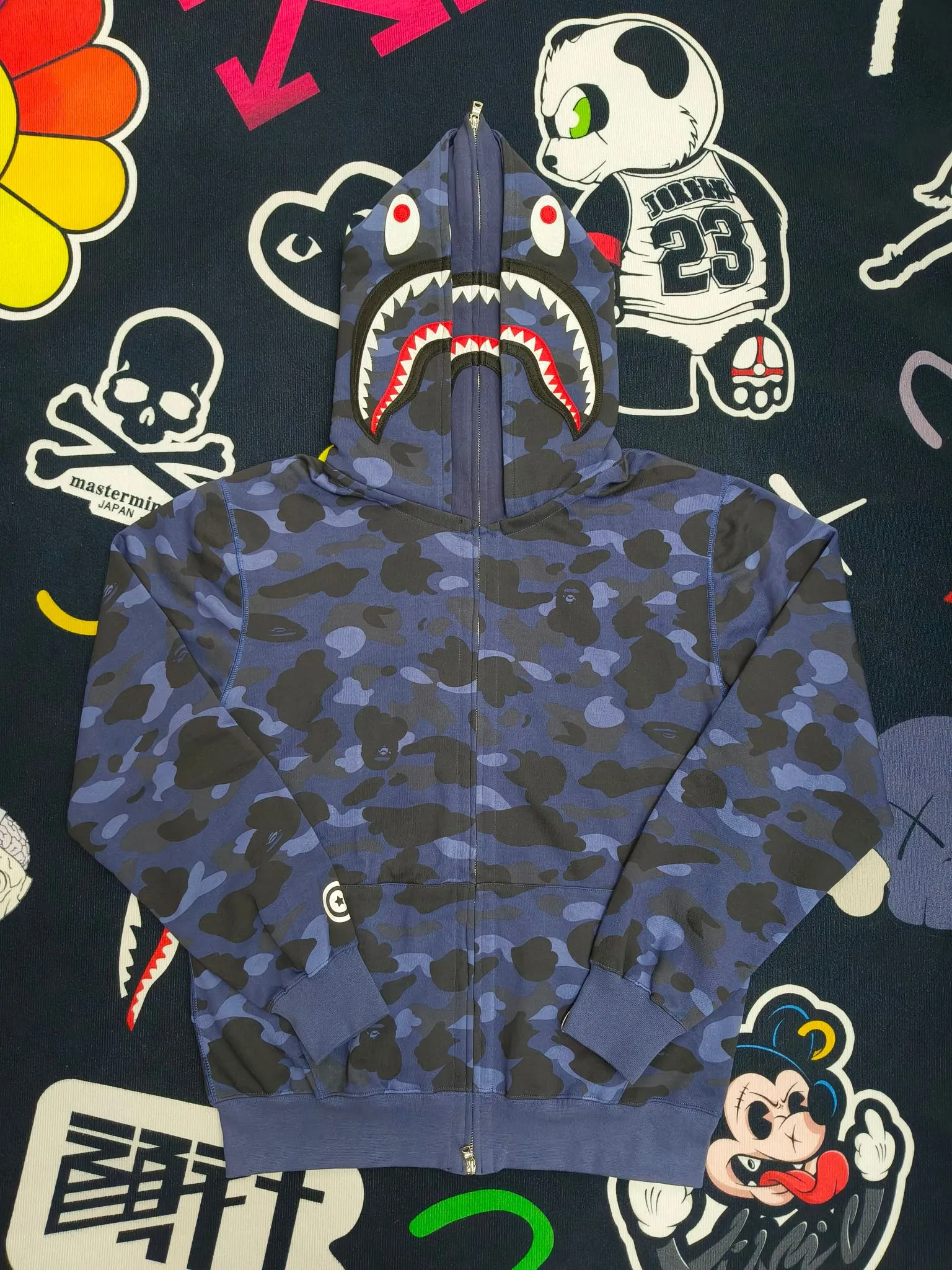 XX 232 Bape double hood camouflage shark, customized fabric 1:1, fine workmanship, high quality version, couple model: S—XXL [blue, purple, red]